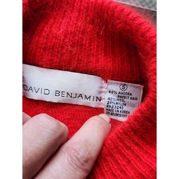 David Benjamin VTG 90s Angora Blend Red Knit Sweater 3/4 Sleeve Women's Size S - Picture 4 of 7
